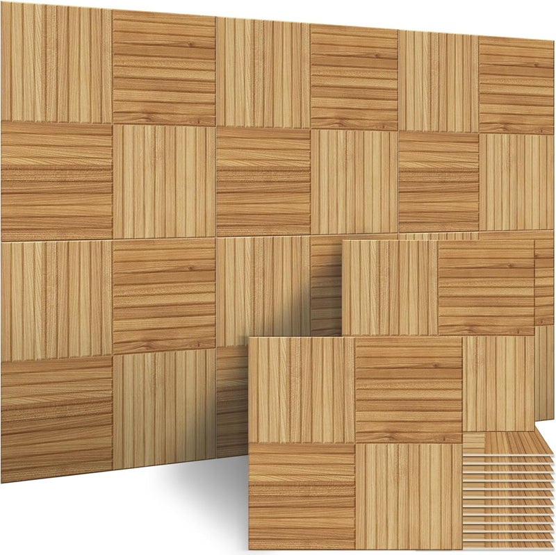 B Bubos Large Acoustic Panels,6 Pack Wood-Pattern Printing Soundproof Wall Panels, Total Size 70.8 x 47.2 Inches Self-Adhesive Decorative Sound Absorbing Panels for Studio, Home,Natural Grain​​ Weave - Image 1